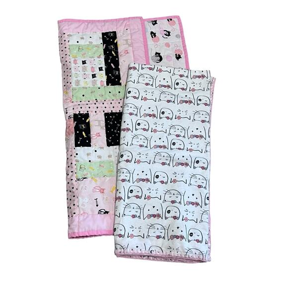 JoAnn Fabrics Baby Quilt & Blanket Kitten Playing With Yarn 27x27 Lot of 2 - Picture 1 of 6